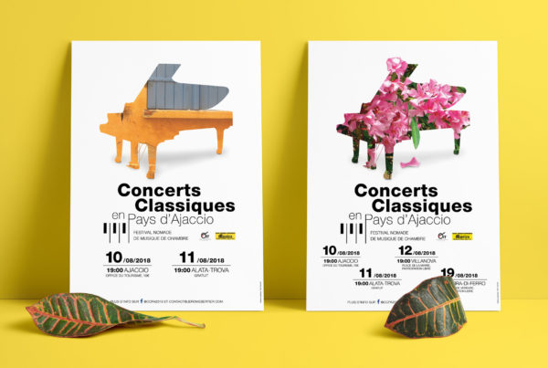 Mise en situation d'affiches de concerts classiques en Corse du Sud