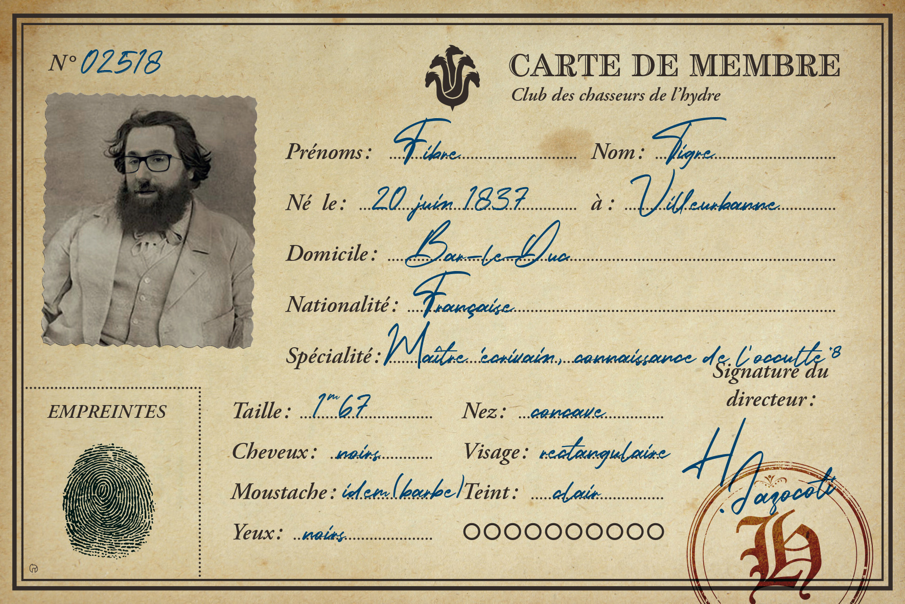 Premier rôle - carte de personnage - Fibre Tigre expérimenté