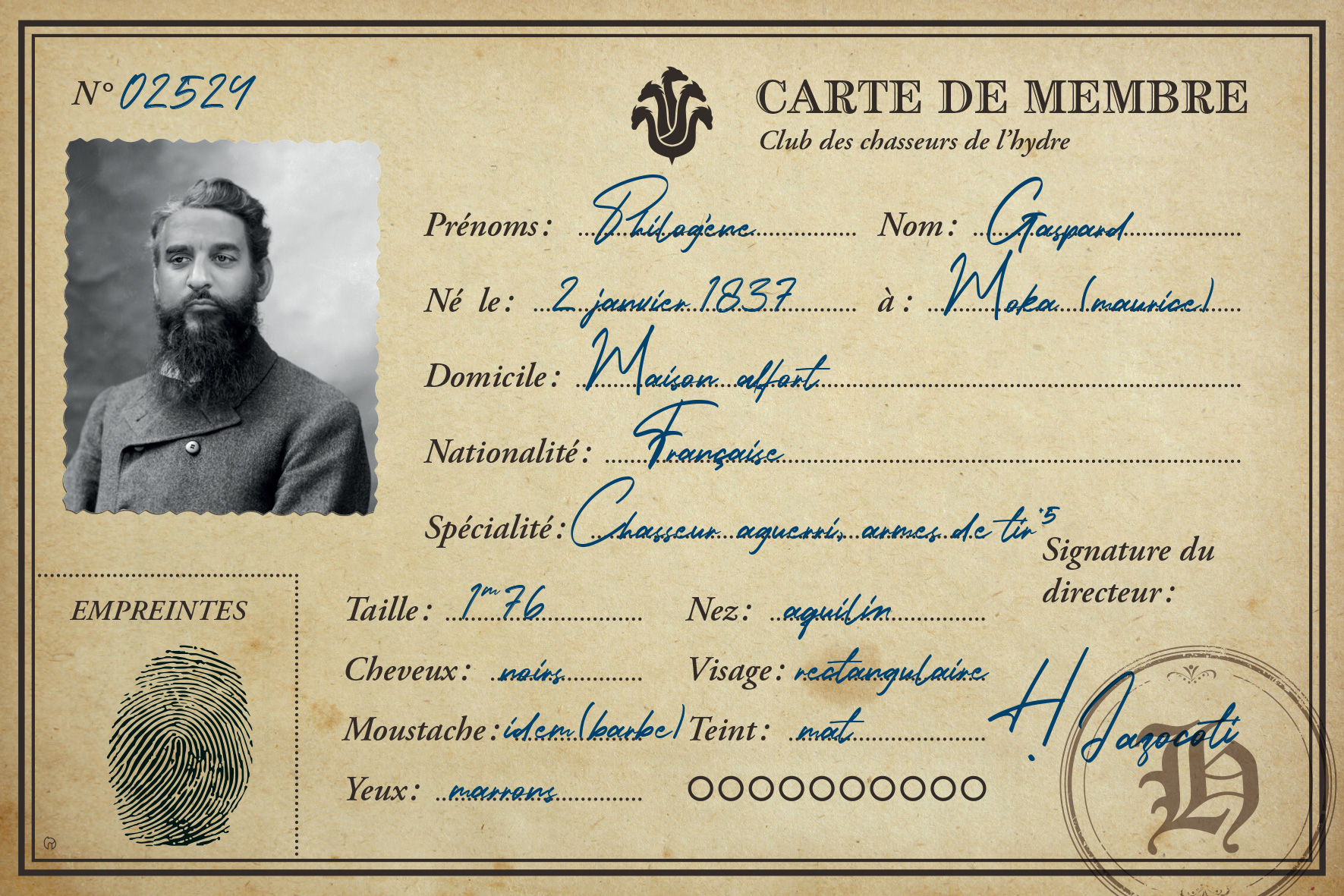 Premier rôle - carte de personnage - Philogène Gaspard